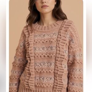 NWT Farm Rio Blush Pink Creamy Wavy Cable Knit Sweater in XS - Sold Out Style